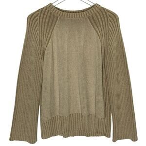 Orvis Mens 100% Cotton Ribbed Sweater Crew Neck Beige Tan Neutral Gorpcore
